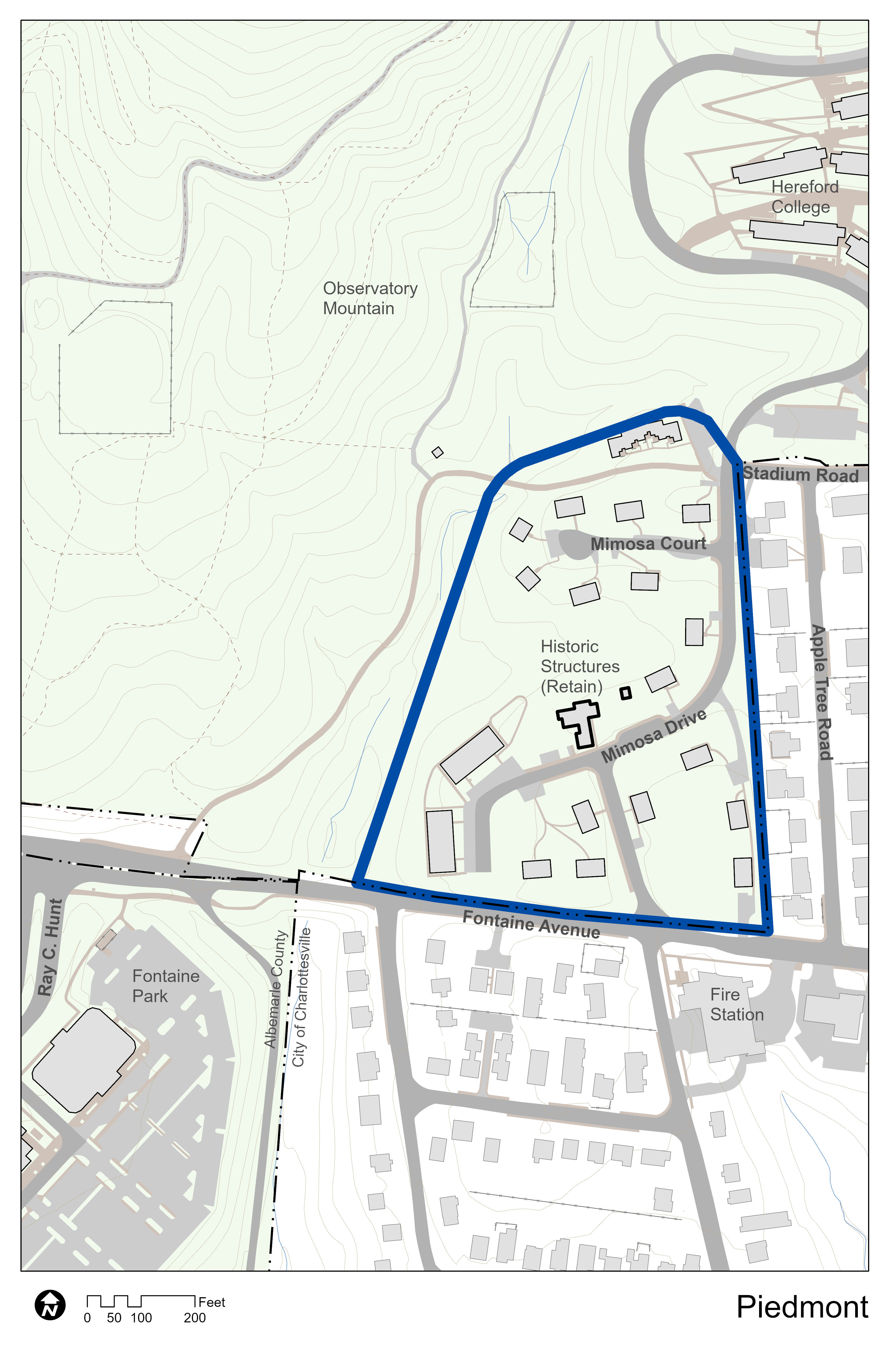map of Piedmont site with labels