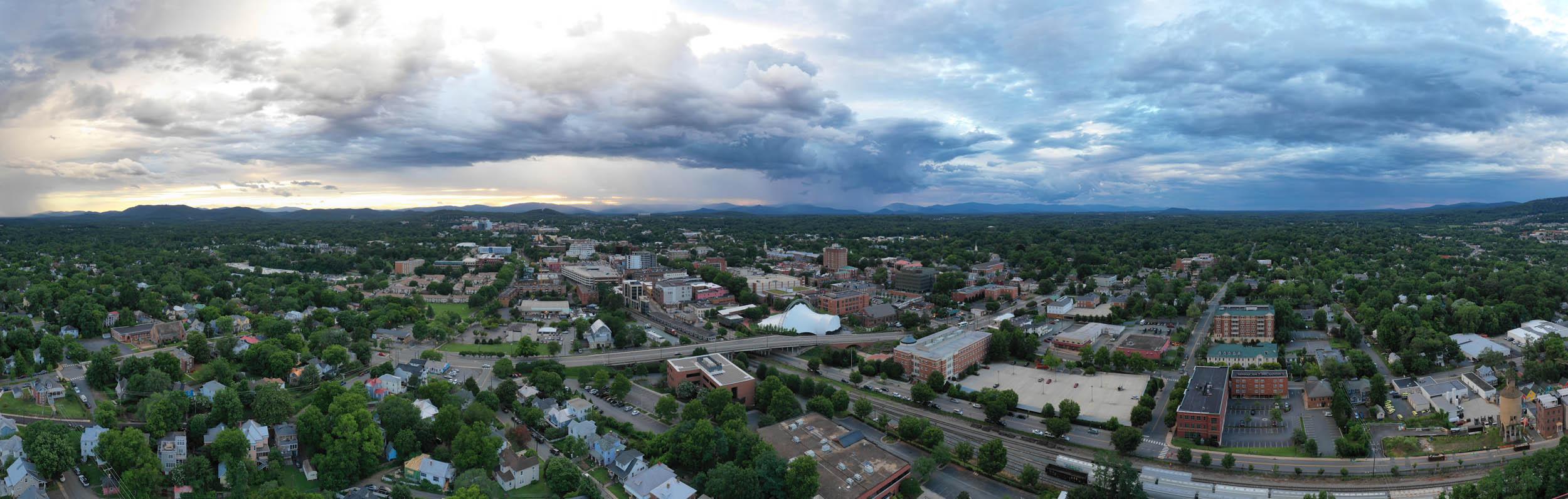 aerial view of downtown Charlottesville